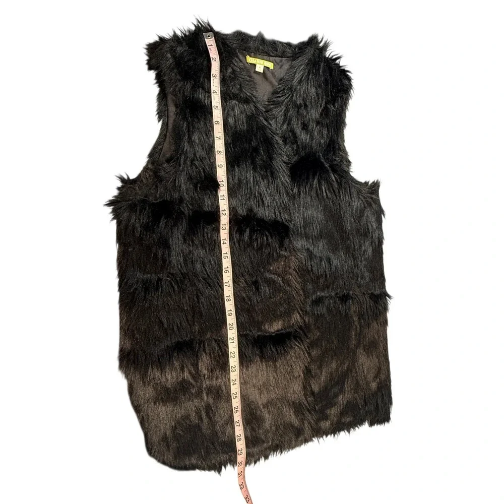 Gianni Bini Faux Fur Vest Womens Medium Black Excellent Shaggy Open Front Layer